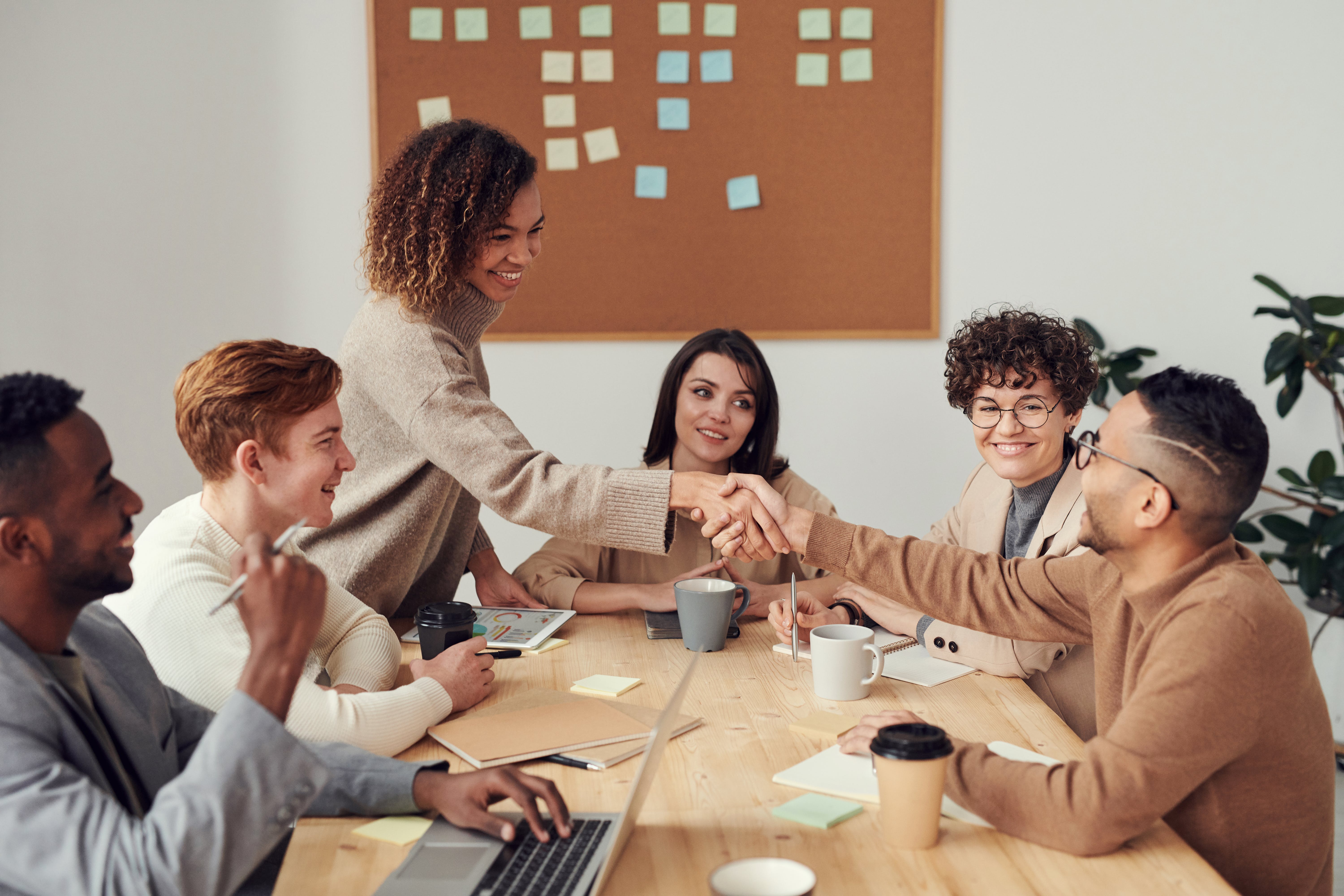 Employees in a meeting.