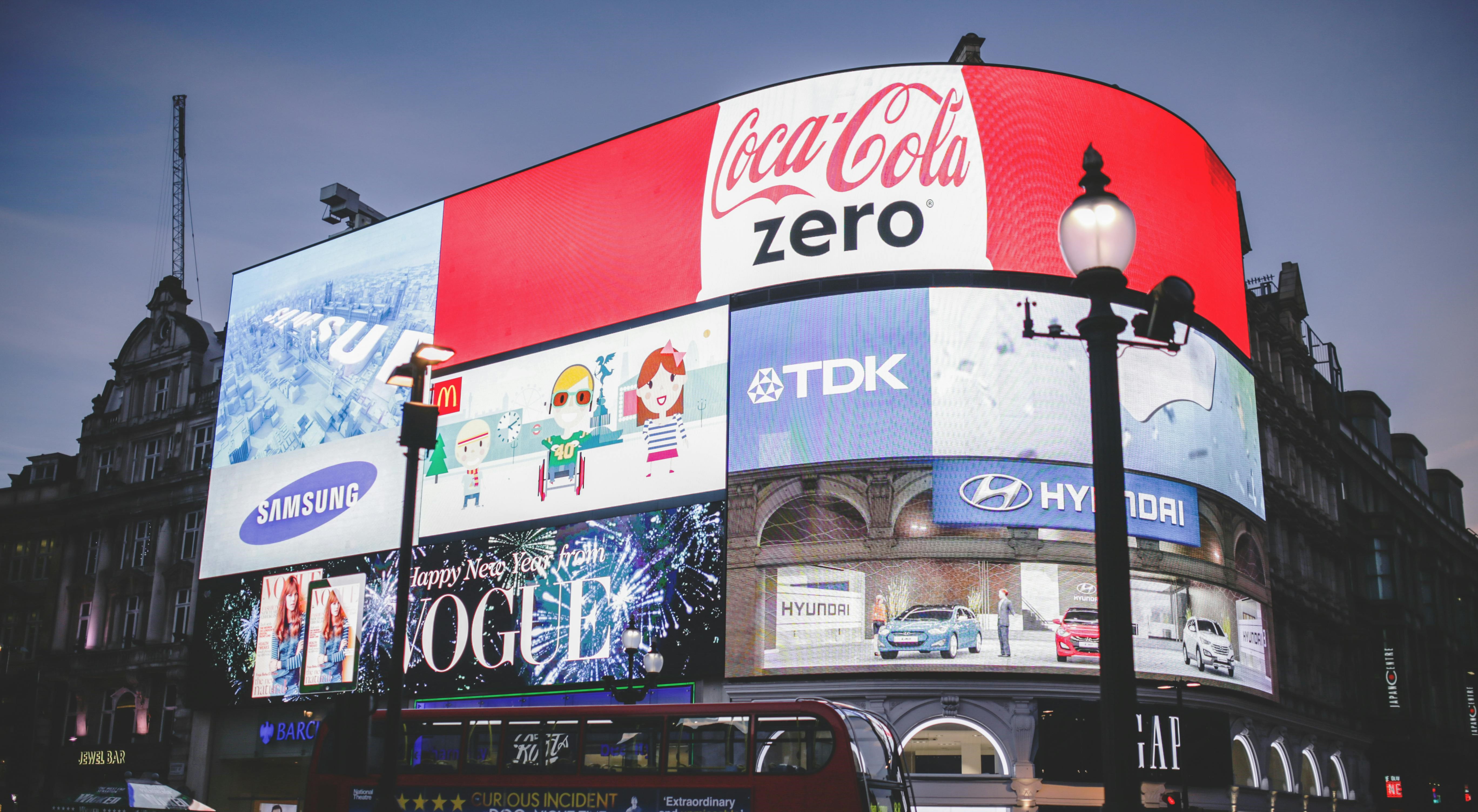 Digital billboard with advertisements.