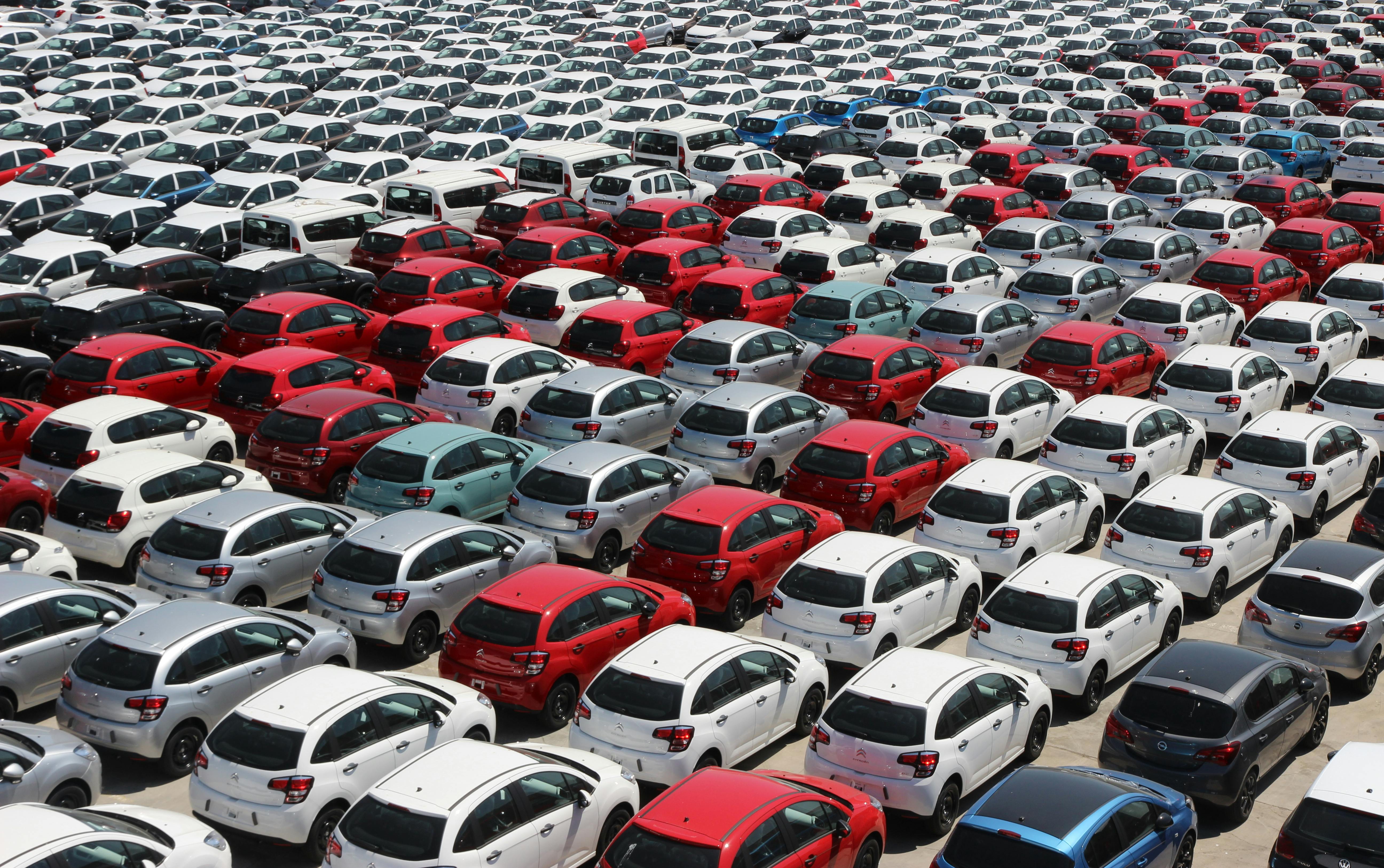 Colorful parked cars.