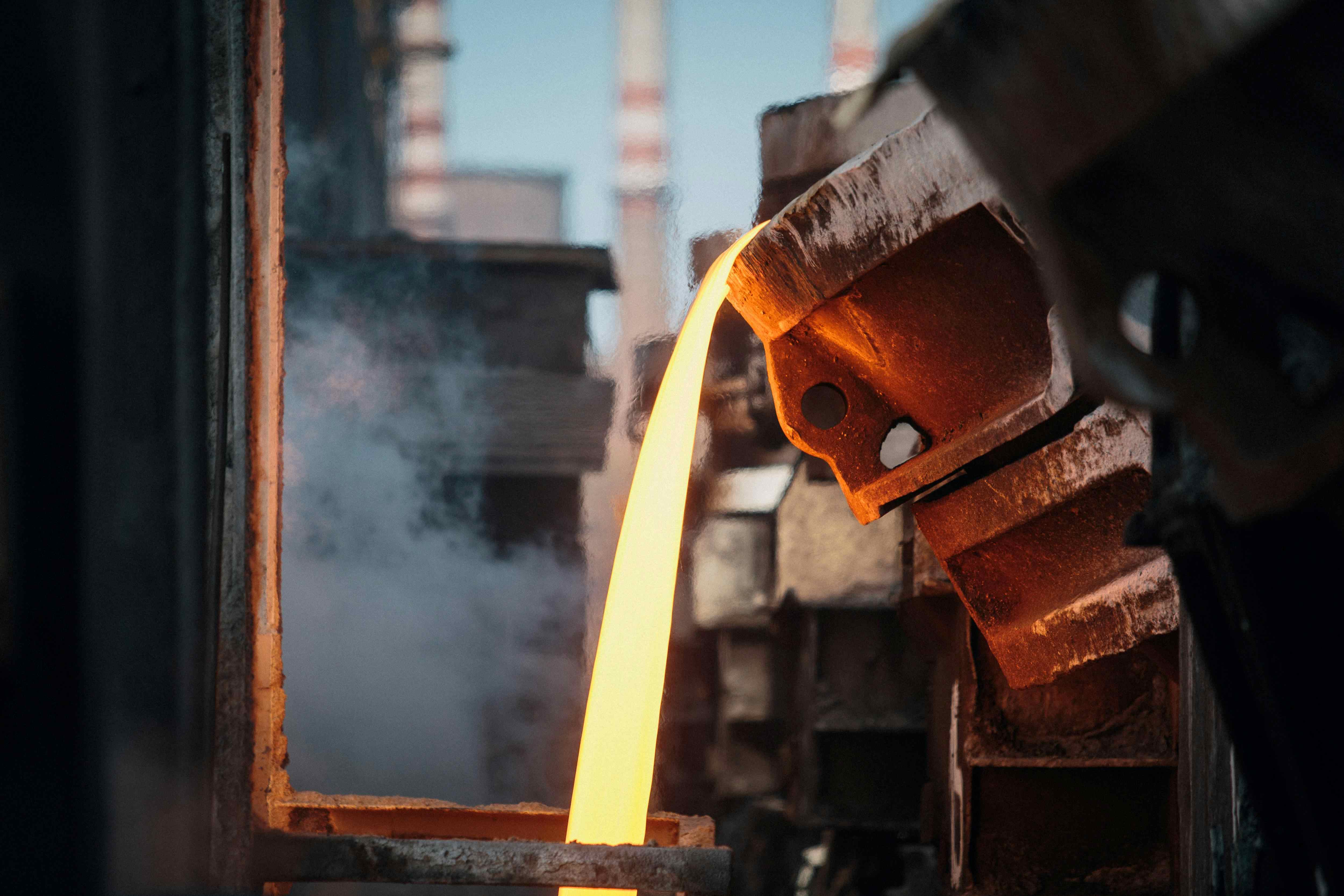 Hot metal being poured into a container.